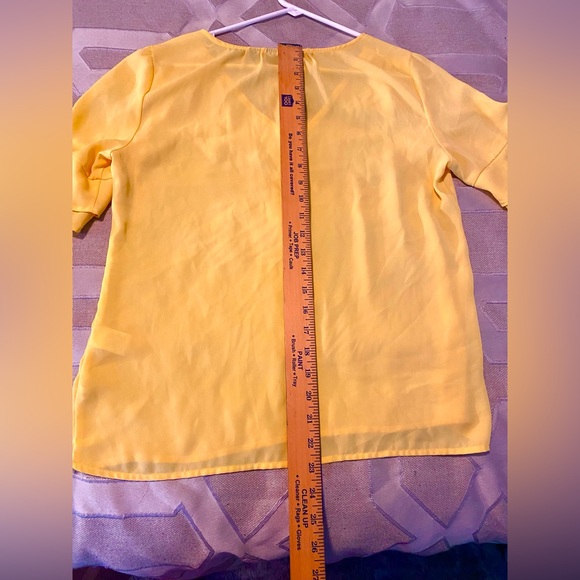 New York and Co 7th Ave Sunny Yellow Blouse with Ruffled Sleeves - Picture 3 of 4